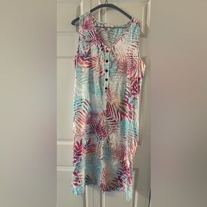 Coral Bay Tropical Print Sleeveless Tunic Dress in Teal & Pink